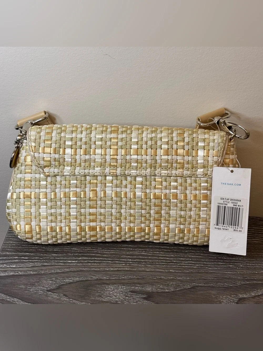 NWT The Sak Gen Flap Grosgrain Woven Shoulder Bag Beige Ivory Multi Style 100342